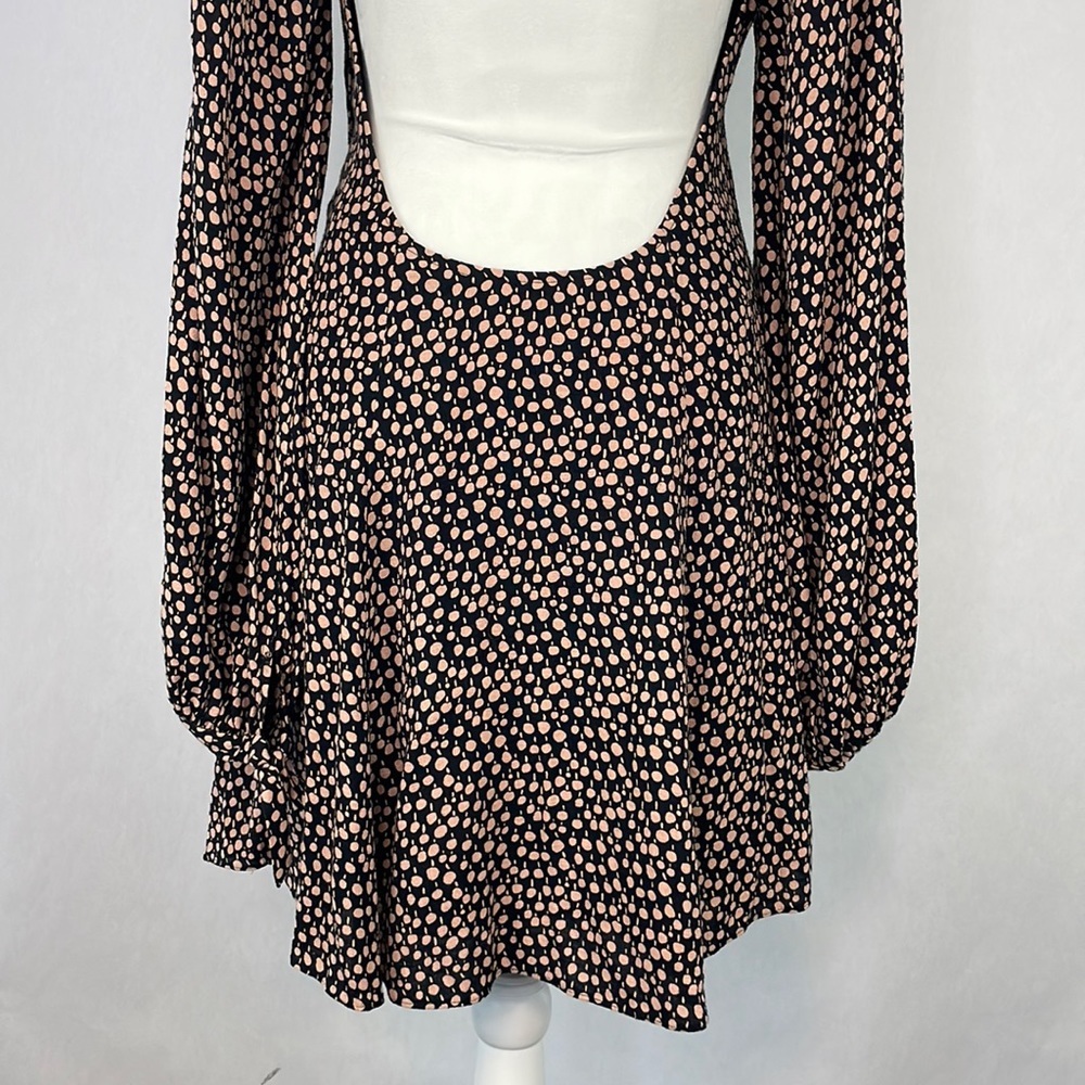 Free People Black with Pink Dots Long Sleeve Mini Dress. Size Small. - Picture 9 of 12